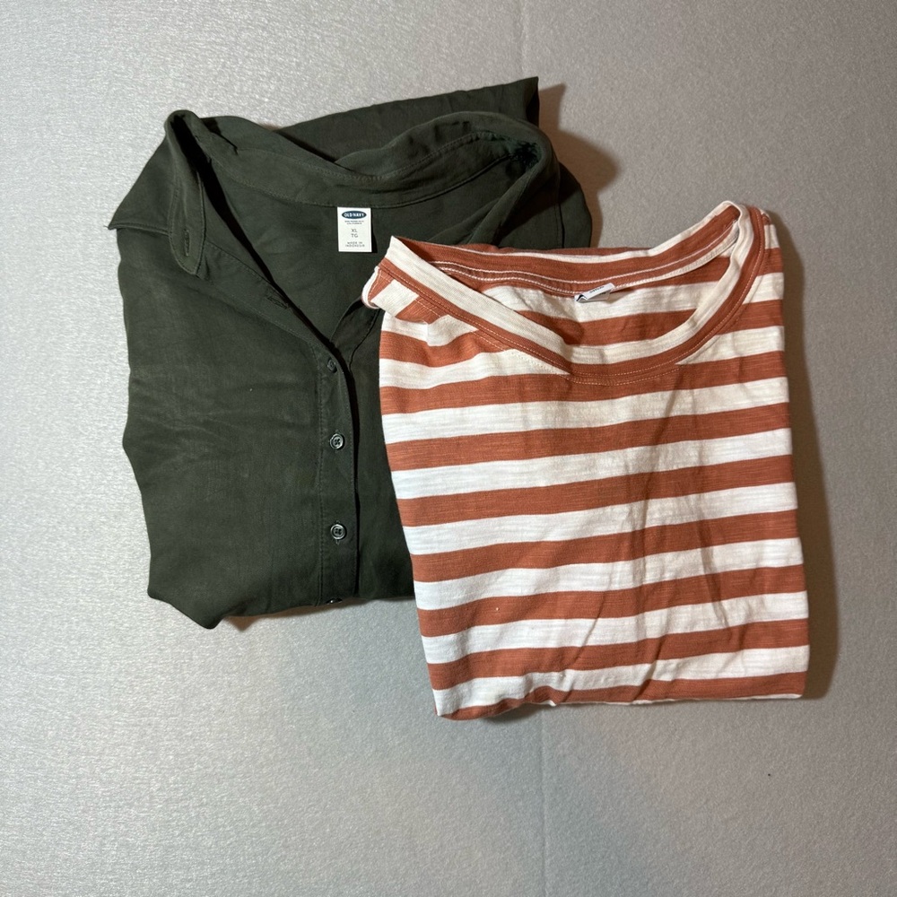 Women’s XL Fall Dress Lot- Camel and White Stripe and Olive Green Shirt Dreas